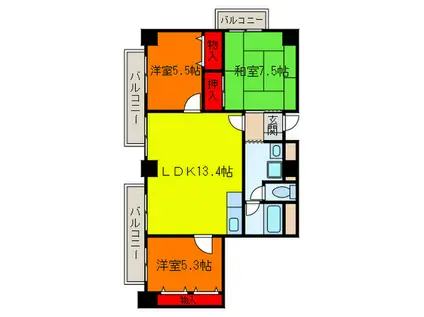 グランドパレス(3LDK/7階)の間取り写真