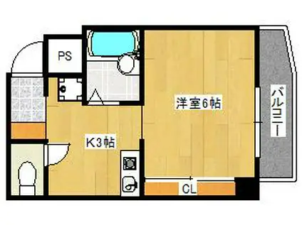 K.K BLD(1K/3階)の間取り写真