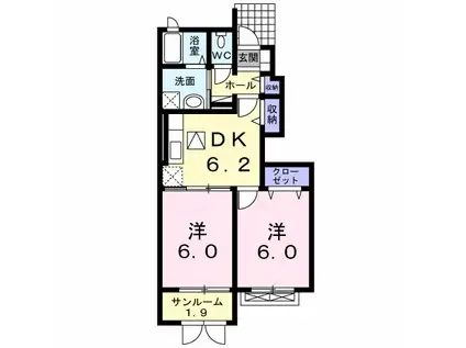 グランソレイユB(2DK/1階)の間取り写真