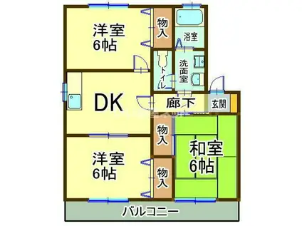 エスポワールB棟(3DK/2階)の間取り写真