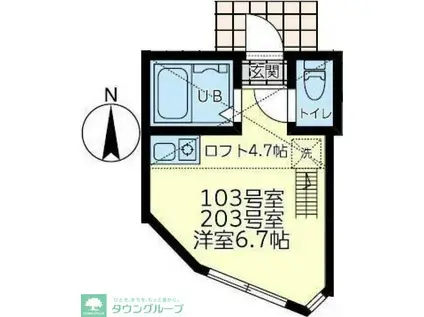 ユナイト新町カミーユ(ワンルーム/2階)の間取り写真