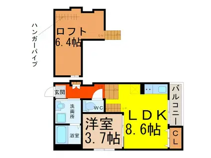 ルナソレイユ(1LDK/2階)の間取り写真