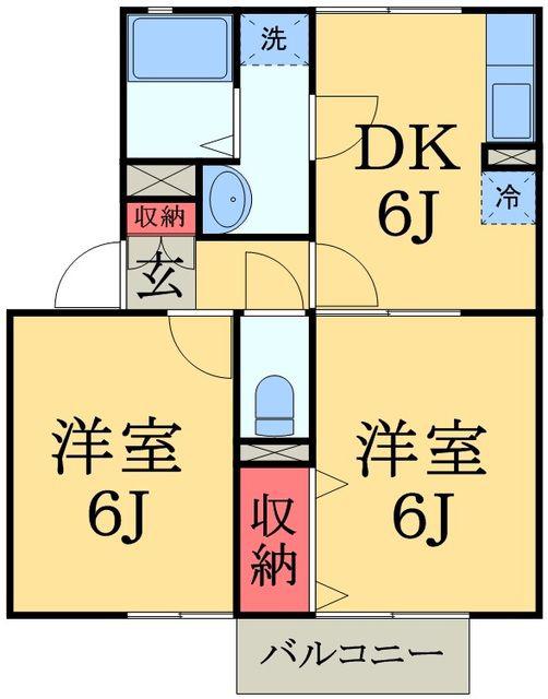オークヒルズ(2DK/1階)の間取り写真