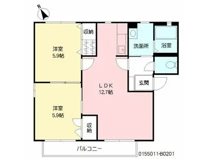 ハイツ四季の里B棟(2LDK/2階)の間取り写真