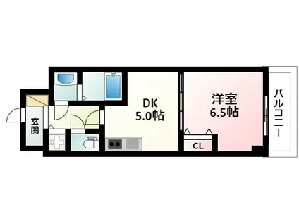 ノルデンタワー新大阪(1DK/13階)の間取り写真