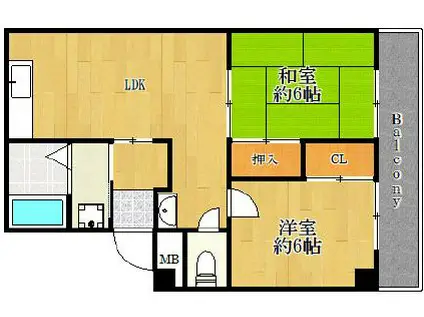 レクシア九条(2LDK/3階)の間取り写真