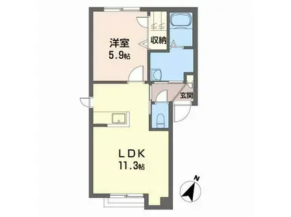 ヴィラージュB(1LDK/2階)の間取り写真