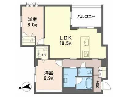 クレイラ車道(2LDK/3階)の間取り写真