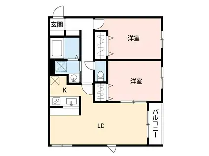 ヒルトップYKC(2LDK/1階)の間取り写真