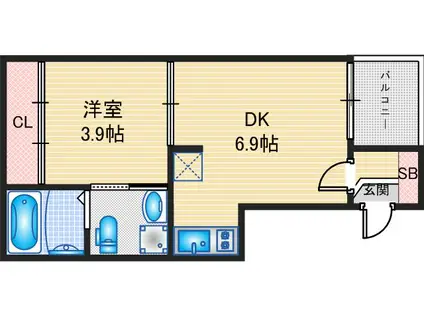 ハーモニーテラス吹上公園(1DK/1階)の間取り写真