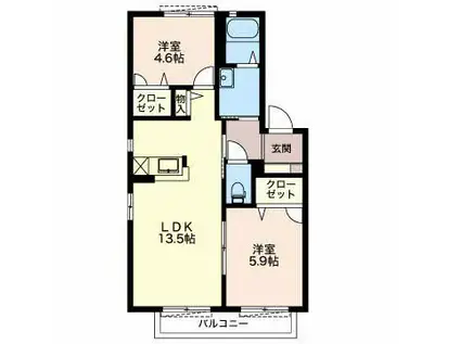 名鉄各務原線 細畑駅 徒歩10分 2階建 築24年(2LDK/2階)の間取り写真