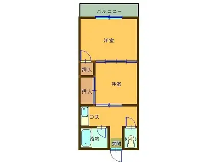 キャロット城南(2K/2階)の間取り写真