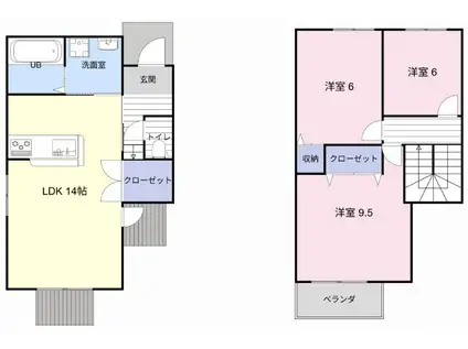 大津市本堅田2丁目(3LDK/2階)の間取り写真