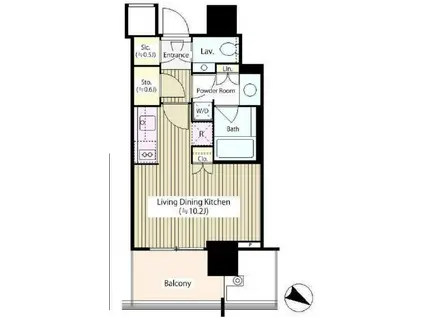 ザ六本木東京クラブレジデンス(ワンルーム/12階)の間取り写真