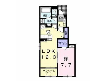 ヴェルビュA(1LDK/1階)の間取り写真