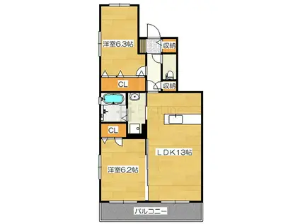 グランドールA(2LDK/2階)の間取り写真