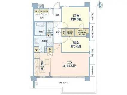 ウエリス鎌倉由比ヶ浜(2LDK/2階)の間取り写真