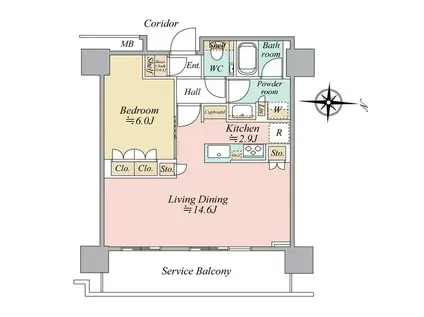 THE YOKOHAMA FRONT TOWER(1LDK/14階)の間取り写真