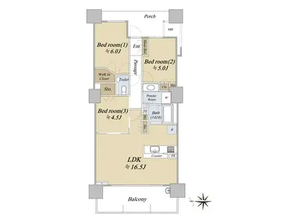 パークスクエア相模大野タワーアンドレジデンス(3LDK/12階)の間取り写真