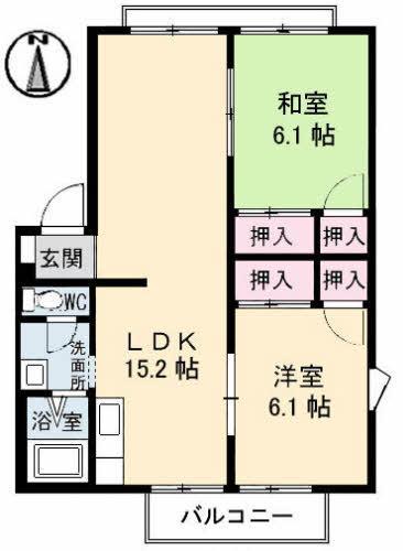 フレグランス藤ノ木 A・B棟(2LDK/1階)の間取り写真