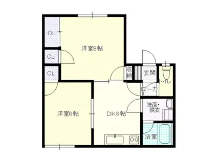 プライムヒルズB棟(2DK/2階)の間取り写真