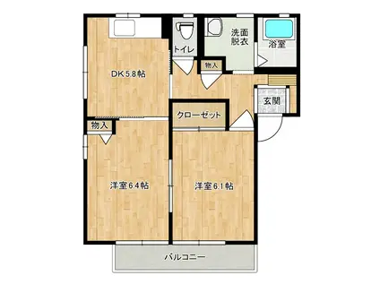 サンファイン(2DK/1階)の間取り写真