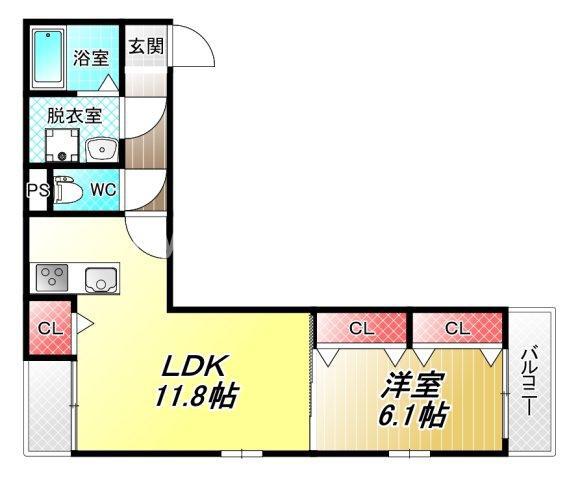 パルテール八尾(1LDK/2階)の間取り写真