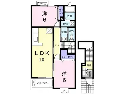 オーデンハオスB(2LDK/2階)の間取り写真