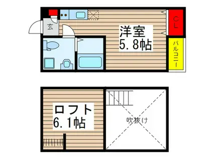 AILES(ワンルーム/2階)の間取り写真