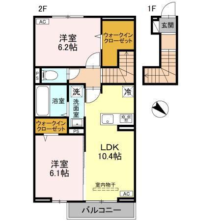 CLASSEUM桶川泉I/II I(2LDK/2階)の間取り写真