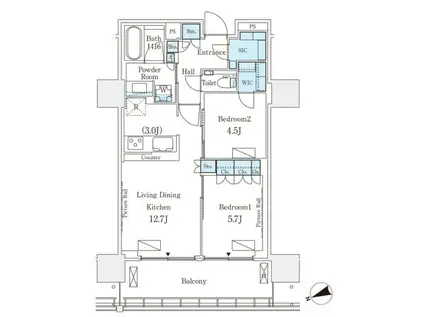 ロイヤルパークス品川(2LDK/6階)の間取り写真