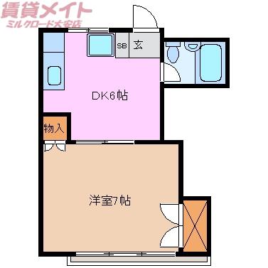 K2ハイツ(1DK/2階)の間取り写真