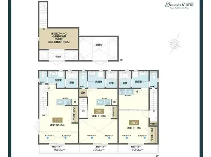 GRENCIAII南街(1DK/2階)の間取り写真