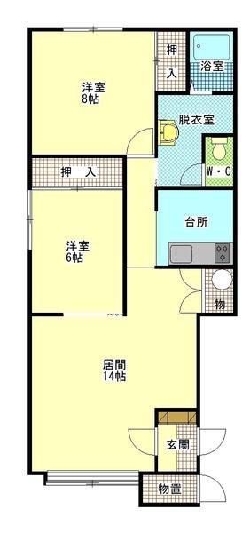 アクアマリンE(2LDK/2階)の間取り写真