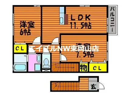 インペリアルA棟(2LDK/2階)の間取り写真