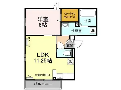 セジュールオッツ弘前中央(1LDK/1階)の間取り写真