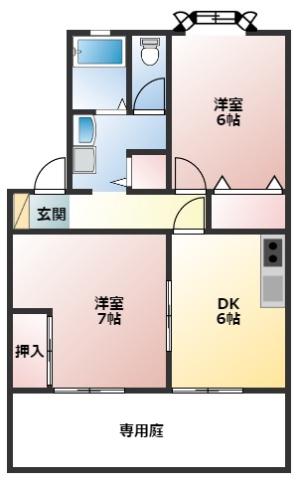 エッセルハウス(2DK/1階)の間取り写真