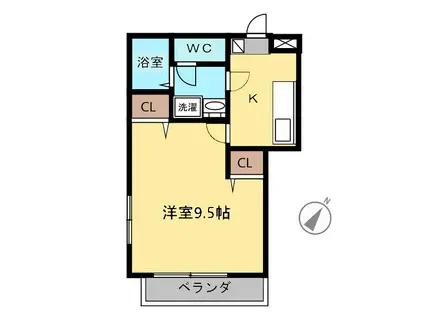 ユニゾン(1K/1階)の間取り写真