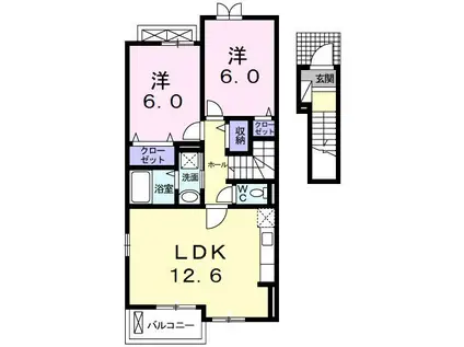 プランドール B(2LDK/2階)の間取り写真