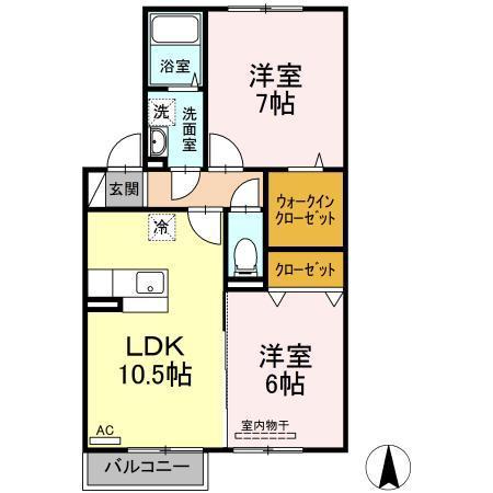 シャインポート屋島 G・H棟(2LDK/2階)の間取り写真