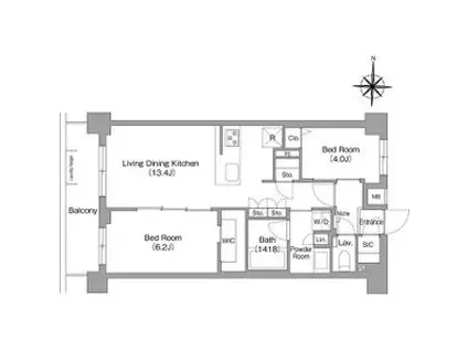 コンフォリア・リヴ永福町(2LDK/1階)の間取り写真