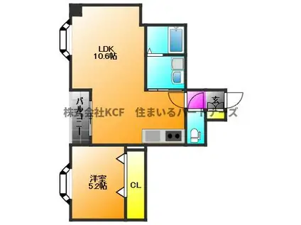 グランテージ中央町(1LDK/3階)の間取り写真
