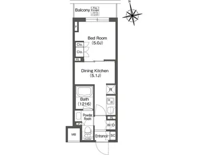 コンフォリア東上野(1DK/7階)の間取り写真