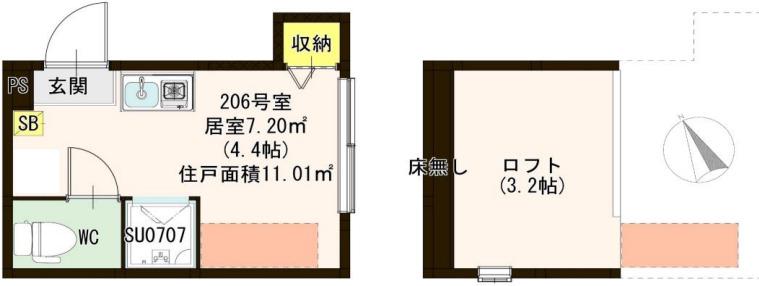 ハーモニーテラス平井IV(ワンルーム/2階)の間取り写真