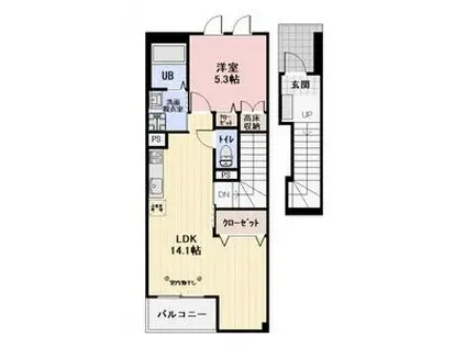 POLARIS峯 B(1LDK/2階)の間取り写真