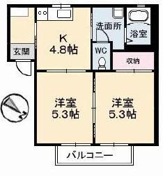 ヒルズYK(2K/1階)の間取り写真