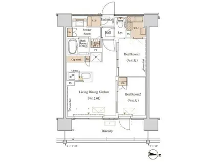 ブランシエスタ木場(2LDK/2階)の間取り写真