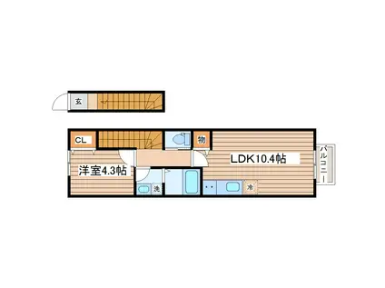 EARTH北山(1LDK/2階)の間取り写真