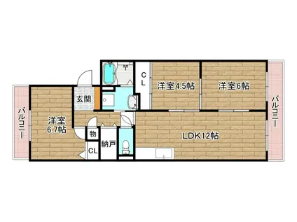 サンヴェール高槻4号棟(3LDK/4階)の間取り写真
