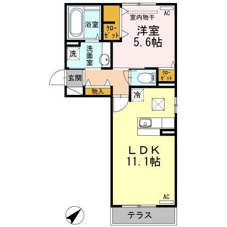 ブルーノ千代田(1LDK/1階)の間取り写真